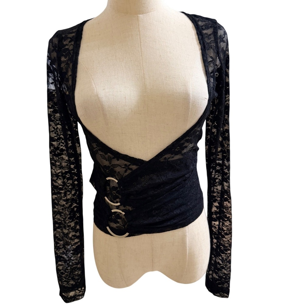 Outcast Top Womens Medium Black Prue Long Sleeve Lace Ring Detail OC3921-BLACK-M